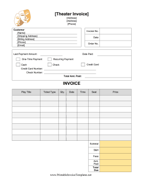 Theater Subscription Invoice Template