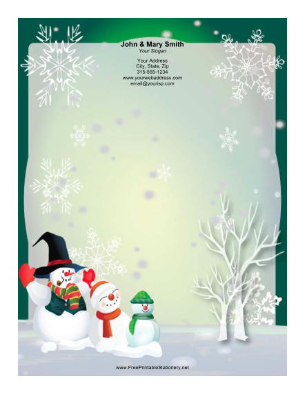 Three Large Snowmen stationery design