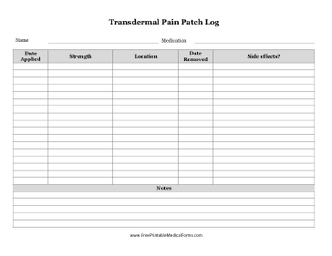 Transdermal Pain Patch Log