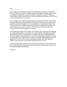 Travel Agency Complaint Letter