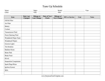 Tune-Up Schedule