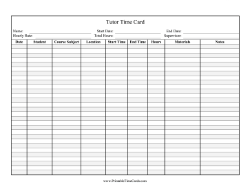 Tutor Time Card