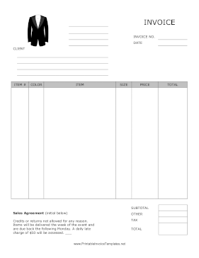 Tuxedo Rental Agreement Template