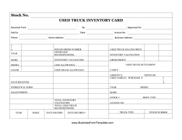 Used Truck Inventory Card