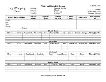 Utilities Invoice Template