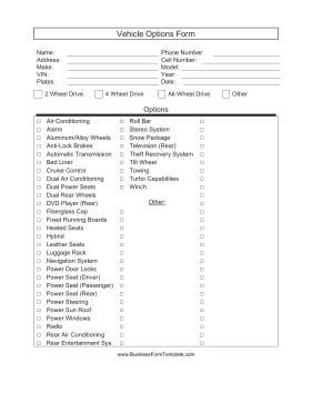 Vehicle Options Form