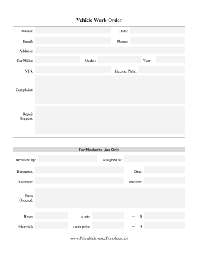 Vehicle Work Order Template