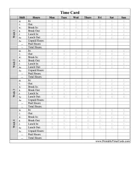 Vertical Monthly Time Card