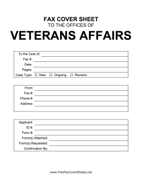 Veterans Affairs fax cover sheet