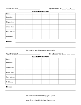 Veterinary Boarding Behavior Sheets