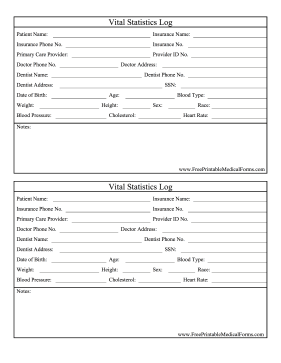 Vital Statistics Log