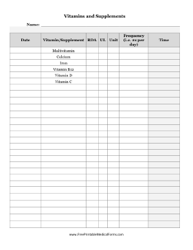 Vitamins And Supplements Log