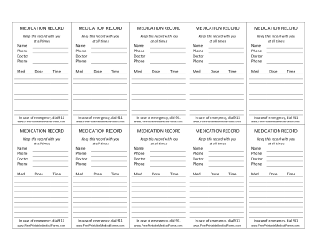 Wallet-sized Medication Record Card