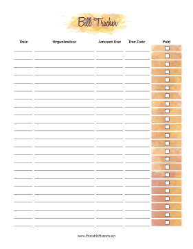 Watercolor Bill Tracker