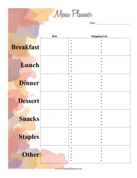 Watercolor Menu Planner