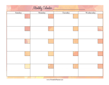 Watercolor Monthly Calendar Sun-Wed