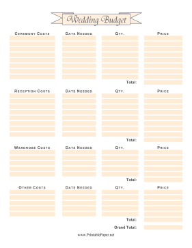 Printable Wedding Budget