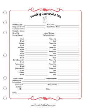 Wedding Coordinator Info