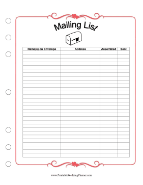 Wedding Guest Mailing List