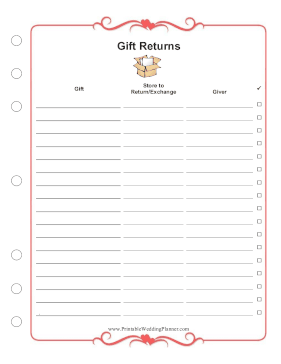 Wedding Planner Gift Return Tracker