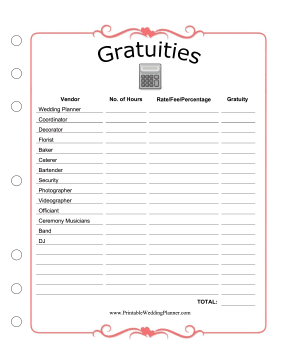 Wedding Planner Gratuities