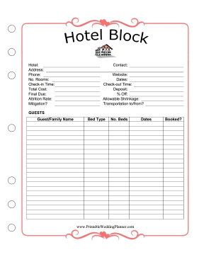 Wedding Planner Hotel Block