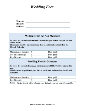 Wedding Reception Fees