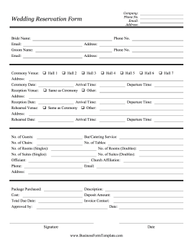 Wedding Reservation Form