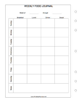 Weekly Food Journal - Left