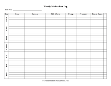 Weekly Medications Log