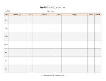 Weekly Music Practice Log