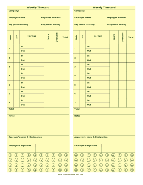 Weekly Punch Time Card