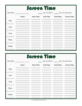 Weekly Screen Time Card