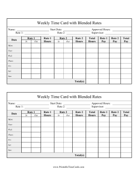 Weekly Time Card 2 Blended Rates