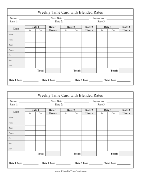 Weekly Time Card 3 Blended Rates