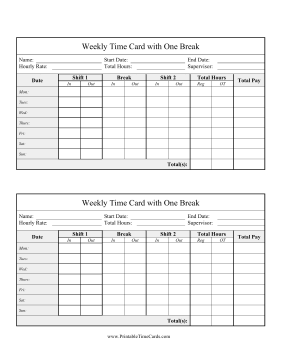 Weekly Time Card One Break