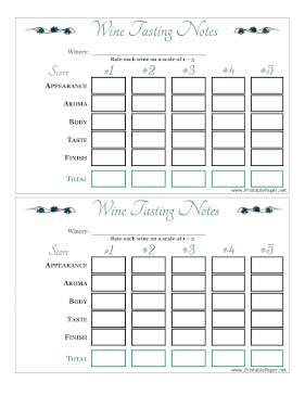 Printable Wine Tasting Score Card