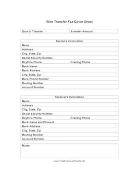 Wire Transfer fax cover sheet