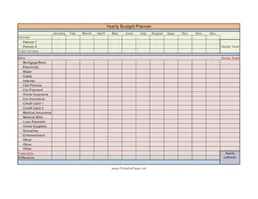 Printable Yearly Budget Planner