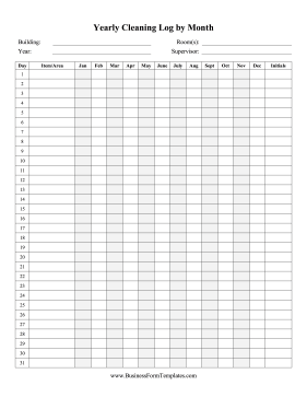 Yearly Cleaning Log