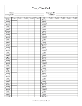 Yearly Time Card-Vertical