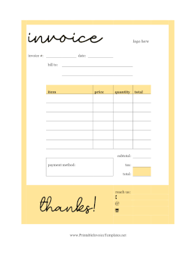 Yellow Border Blank Invoice Template Template