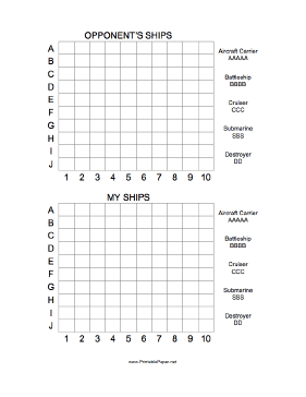 Printable Battleship Game