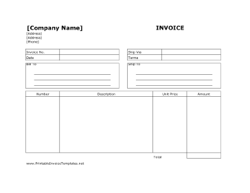 Billing Invoice (Unlined) Template