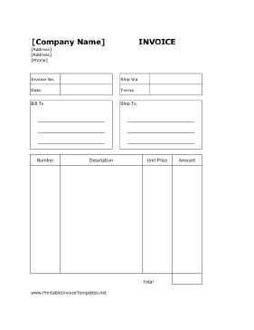 Billing Invoice (Unlined) Template