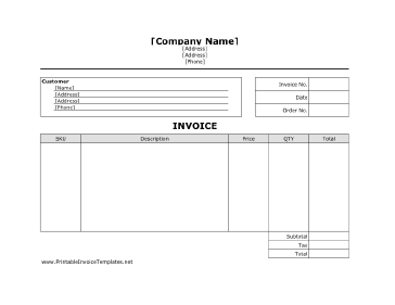 Business Invoice (Unlined) Template