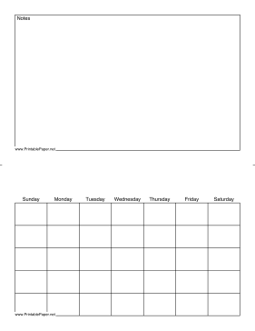 Printable Monthly Calendar (half page with notes)