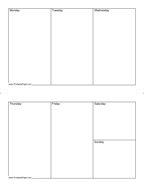 Printable Weekly Calendar (half-page, horizontal)