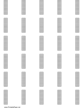 Printable Chord Chart for 4-string instrument, 12 frets on letter-sized paper