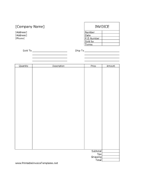 Commercial Invoice (Unlined) Template